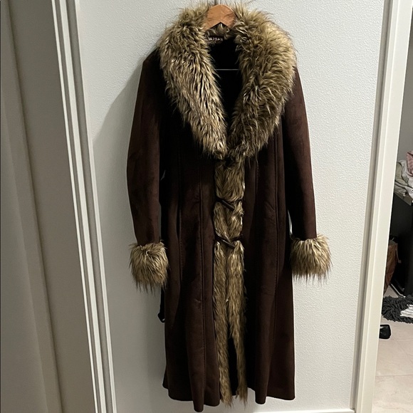 Y2K vintage Pennylane coat Brown Faux Fur Trimmed Coat L